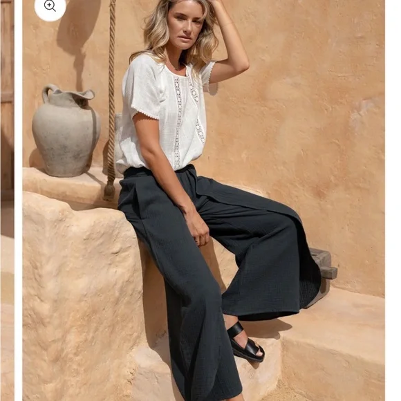 Nomad the Label Asana Cotton Wrap Pants Charcoal - Picture 3 of 16